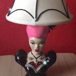 Tattooed Lady Lamp with Spiderweb Shade ooak